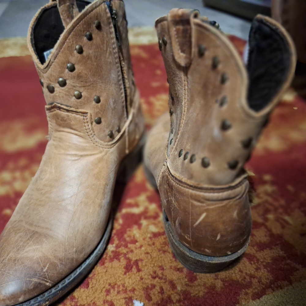 Brown Leather Studded Cowboy Boots